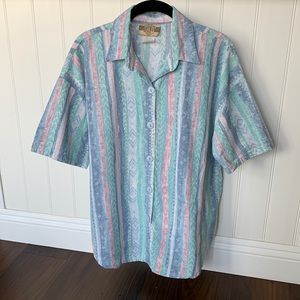 Vintage Denim Republic Pastel Button Down Short Sleeve Size L 16/18